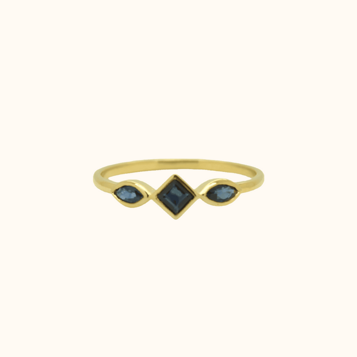 capi Deco Ring With 2 Marquise And 1 Square Cut Blue Sapphire